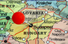 Carte avec punaise sur Budapest